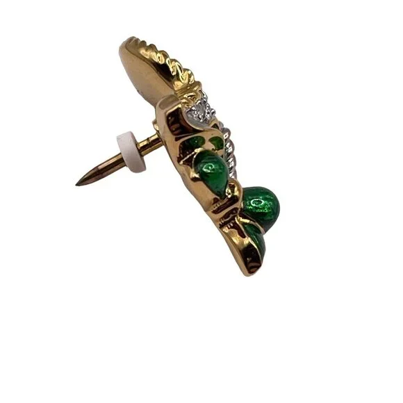 Swarovski Crystal Green Enamel Mardi Gras Mask Lapel Pin Tie Tack Signed READ! - Picture 9 of 10